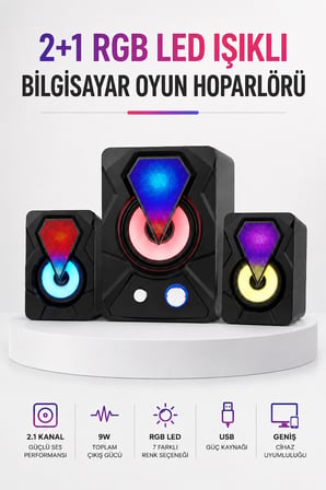 RGB LED Aydınlatmalı Bilgisayar Oyun Hoparlör Sistemi -