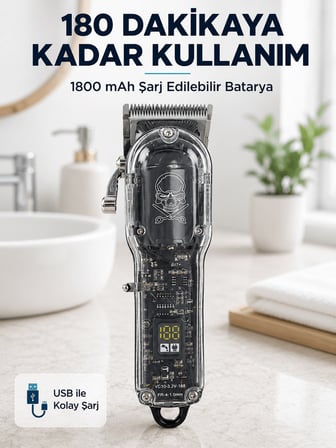 Şarjlı Erkek Saç Tıraş Makinesi Ayarlanabilir Bıçaklı 4 Taraklı 180 Dakika