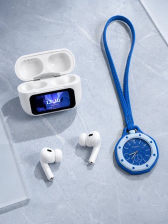 Dokunmatik Kablosuz Kulaklık + Mavi Askılı Analog Charm Saat İkili Set