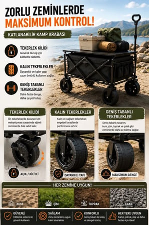 Piknik Kamp Arabası Masalı Geniş Tekerlekli Taşıma ve Yük Arabası 130 Kg
