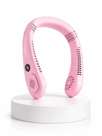 Pembe Taşınabilir Boyun Fanı Ergonomik Tasarım Çok Kademeli Hava Akışı
