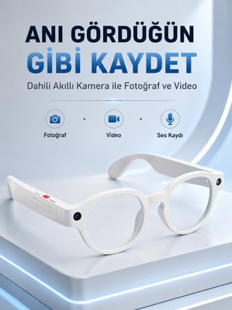 Özellikli Beyaz Bluetooth Akıllı Gözlük Dahili Kameralı Fotoğraf Video Kayıt