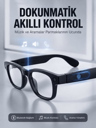 Siyah Akıllı Kamera Gözlüğü 8 MP Fotoğraf Video Çekimli AI Görüntü Tanıma Çoklu