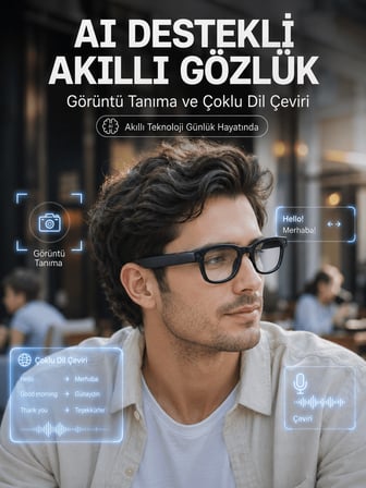 Kontrollü Siyah 3 Lensli Akıllı Kamera Gözlüğü 8 MP Fotoğraf Video Çekim AI