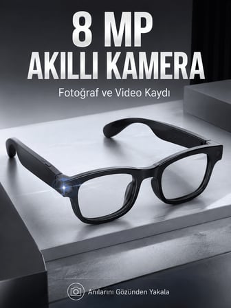 Kontrollü Siyah Bluetooth Akıllı Kamera Gözlüğü 8 MP Kameralı AI Çeviri Wi-Fi