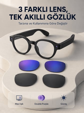 Siyah Akıllı Kamera Gözlüğü Fotoğraf Video Çekimli Yapay Zeka Destekli