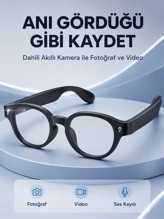 Özellikli Siyah Bluetooth Akıllı Gözlük Dahili Kameralı Fotoğraf Video Kayıt AI