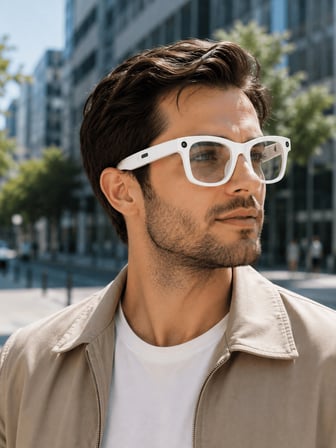 Lensli Beyaz Akıllı Kamera Gözlüğü Fotoğraf Video Çekimli Bluetooth Aramalı AI