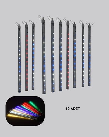 Dekoratif RGB LED Işık Çubuğu Seti 10 Adet Çubuk Kayan Yıldız Efektli -