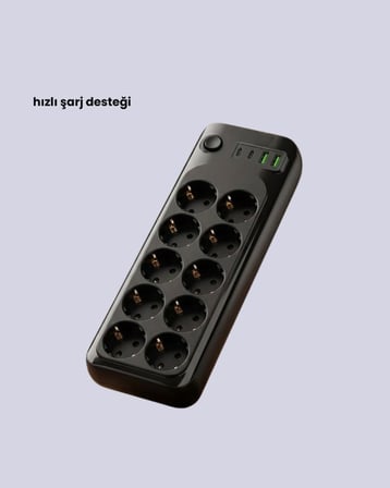 10 Prizli Uzatma Kablosu Termal Koruma USB Type-C Hızlı Şarj 2500W -