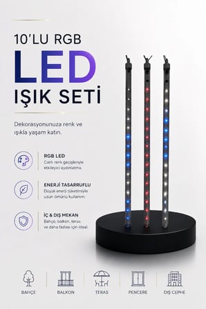 Dekoratif Ortam Aydınlatması RGB LED 10’lu Çubuk Seti