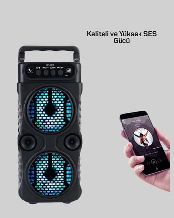 LED Işıklı Bluetoothlu Hoparlör Mikrofonlu Taşınabilir Ses Sistemi -