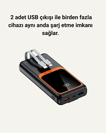 20000 mAh Taşınabilir Powerbank | Çok Kablolu, Hızlı Şarj Destekli (22.5W)