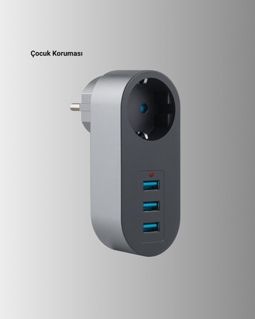 Çocuk Korumalı Termal Priz – 3'lü USB Şarj ve Akım Koruması -