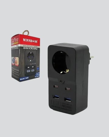 Akıllı Akım Dengelemeli Priz 2500W 4 USB Type C Çıkışlı