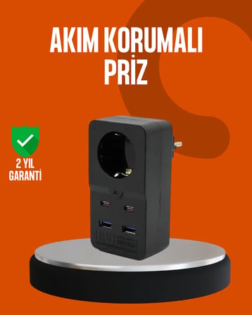 Akım Korumalı Priz 4 USB Type C Destekli Yüksek Isı Dayanımlı