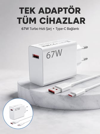 67 Watt Güvenli Hızlı Şarj Adaptörü Samsung M31 M33 M51 Uyumlu Yeni Nesil