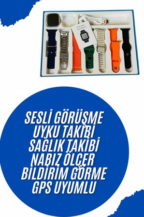 Akıllı Saat 7 Kordon Hediyeli Takvim Alarm Nabız Ölçer Bildirim Görme Sesli Görüşme -