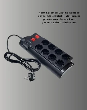Akım Korumalı 8’li Priz 3 USB’li Uzatma Kablosu Isıya Dayanıklı 2 Metre