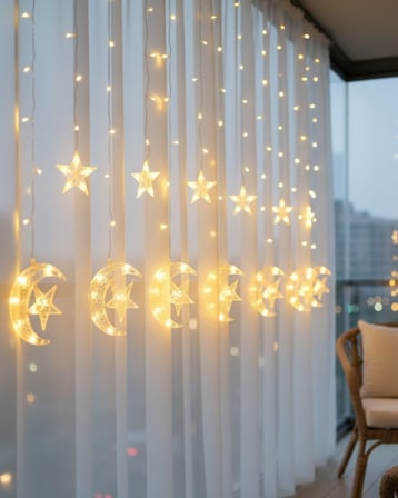 Hilal Yıldız LED Perde Işık Balkon Pencere ve Oda Dekorasyonu -