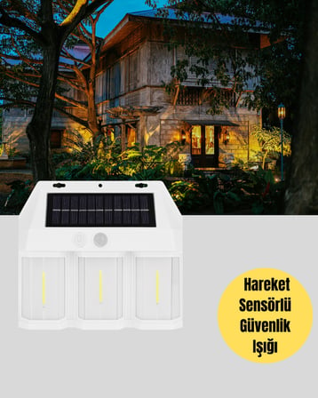 3 in 1 Solar Duvar Lambası – IP65 Su Geçirmez, Hareket Sensörlü Yeni Nesil -
