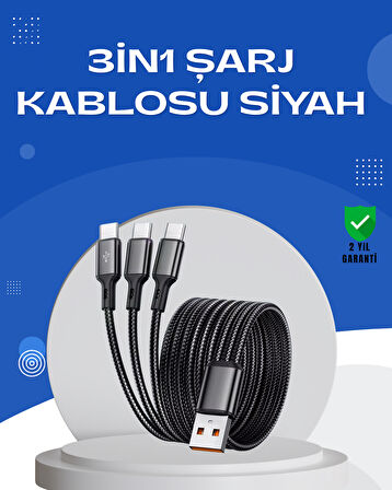 Evrensel 3 Başlıklı Şarj Kablosu – iPhone Huawei Samsung Uyumlu