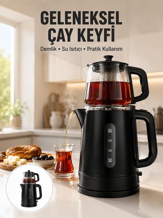 0,9 L Cam Demlik ve 1,7 L Su Haznesi ile Çay Keyfi Yeni Nesil -