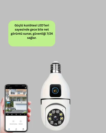 İki Yönlü Sesli WiFi Kamera – Ampul Tipi Ev ve Ofis Güvenlik Kamerası -