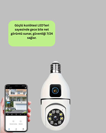 İki Yönlü Sesli WiFi Kamera – Ampul Tipi Ev ve Ofis Güvenlik Kamerası