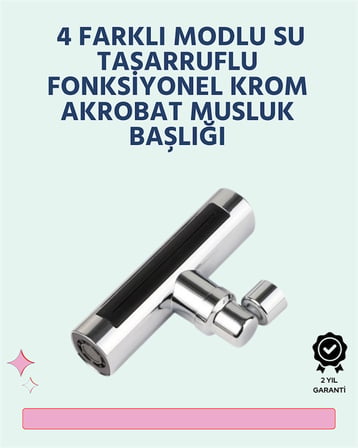 Krom Kaplamalı Çok Fonksiyonlu Musluk Başlığı | Paslanmaz Malzeme -