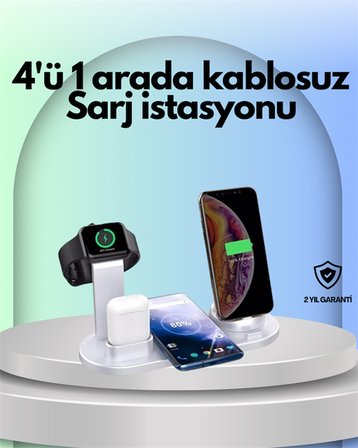 iPhone, Apple Uyumlu Watch ve AirPods ile Uyumlu 4'ü 1 Arada Şarj Ünitesi – Tüm Apple Uyumlu Cihazları Tek Noktada -