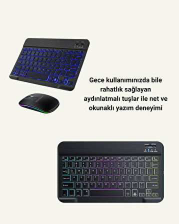 Bluetooth 5.3 Destekli Şarjlı Taşınabilir Klavye + Mouse Kombinasyonu