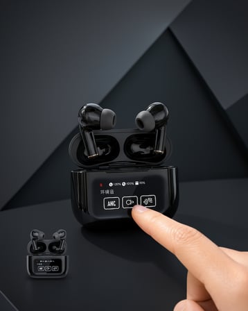 Dokunmatik OLED Ekranlı ANC Bluetooth Kulaklık Siyah