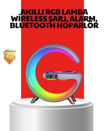 Kablosuz Şarjlı Atmosfer Lambası Bluetooth Hoparlör ve Akıllı Alarm Özellikli -