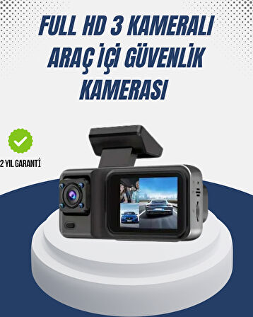 1080P Üç Kameralı Araç Kamerası Wi-Fi Destekli Park Modu ve G-Sensörlü