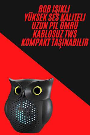 TWS Bluetooth Hoparlör Baykuş Tasarımlı Taşınabilir RGB Işıklı Uzun Pil Ömrü