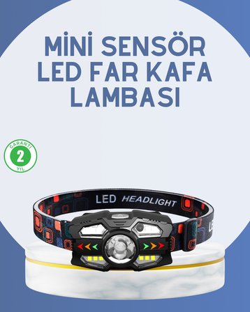 El Sensörlü LED Far Suya Dayanıklı Şarjlı Kafa Lambası -