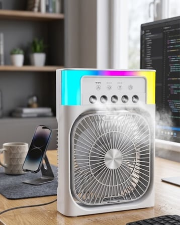Su Püskürtmeli Mini Klima Fan USB Şarjlı Masaüstü Soğutucu RGB Işıklı -