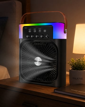 USB Şarjlı Masaüstü Sprey Fan Taşınabilir Serinletici RGB Işıklı Mini Klima -