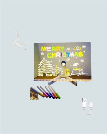 Şık ve Modern LED Pano – Neon Işıklı Silinebilir Akrilik Yazı Tahtası, 7 Renkli Kalem Dahil -