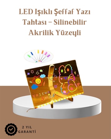 LED Aydınlatmalı Şeffaf Mesaj Tahtası – 30x20 cm, Neon Etkili Yazılar İçin Tasarlandı -