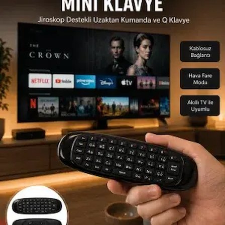 3’ü 1 Arada Kablosuz Hava Mouse Mini Klavye Kumanda Yeni Nesil -