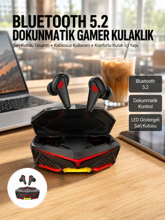 Dokunmatik Kontrol Tws Işıklı Kulakiçi Bluetooth Kulaklık Kablosuz Oyuncu Kulaklığı Yeni Nesil -