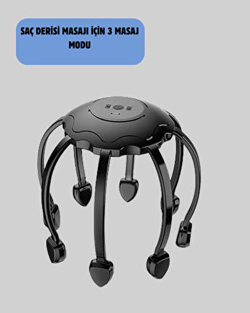 USB Şarjlı Kafa Masaj Aleti 3 Modlu 8 Başlıklı Stres Giderici