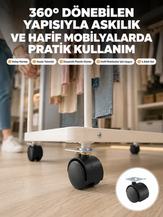 4 cm Kilitsiz Tekerlek Ayak Seti Zemin Koruyucu -