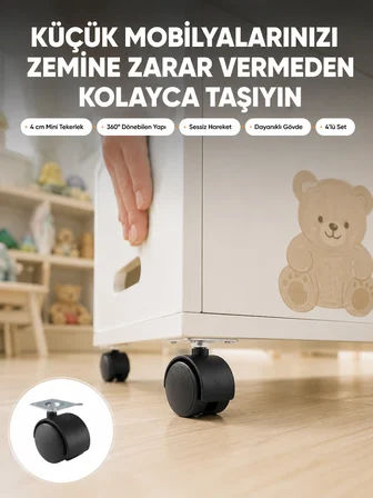 Sehpa ve Ekipmanlar İçin Kilitsiz 4 cm Ayak 4’lü -