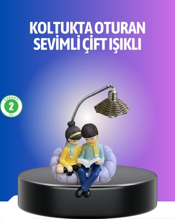 Kitap Okuyan Çift Figürlü Gece Lambası Romantik Dekoratif Masa Lambası -