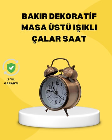 Dekoratif Bronz Renk Metal Alarmlı Masa Üstü Saat Klasik Tasarım -