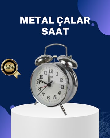 Alarmlı Dekoratif Yuvarlak Masa Saati Gümüş Renk Sessiz ve Işıklı -