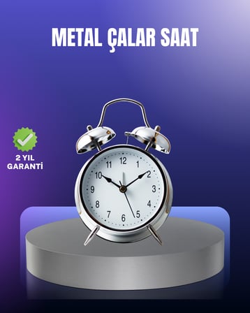 Yuvarlak Gümüş Dekoratif Işıklı Masa Üstü Saat Alarmlı Sessiz Çalışma -
